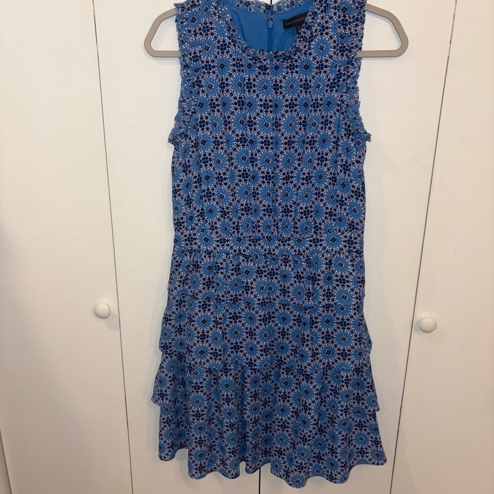 Banana Republic Taylor Tile Tiered Fit & Flare Dress in blue and purple mandala